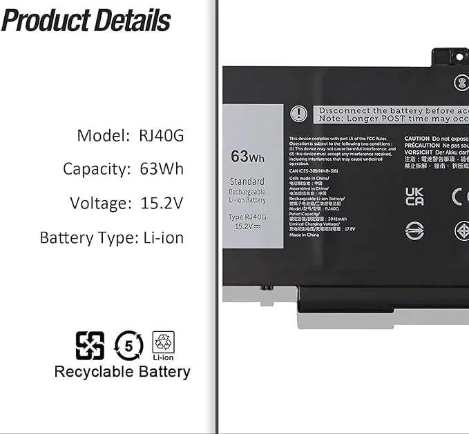 باتری لپ تاپ RJ40G برای Dell Latitude 14 5420 Latitude 15 5520 Precision 15 3560 Mobile Workstation P137G P104F P137G001 P104F001 P104F002 075X16 01K2CF WY9DX 0WK3F1 0M3KCN