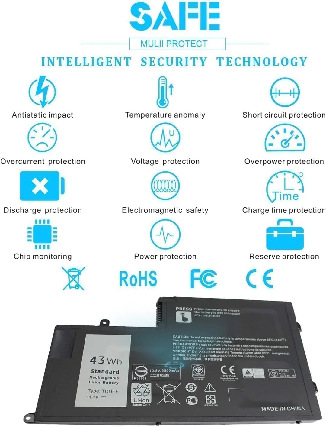 باتری جدید 43Wh TRHFF 11.1V سازگار با مدل های 14 و 15 اینچی - جایگزینی برای سری های منتخب 5547، 5548، 5557، 5542، 5543، 5545، 5447، 5445، 5442، 5457، 5448، 3450، 3550 - باتری لپ تاپ قابل شارژ