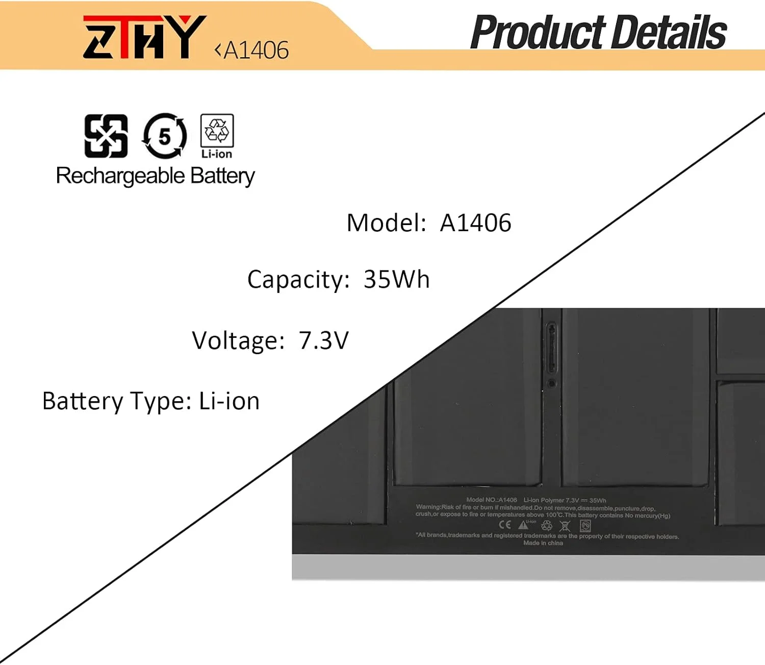 باتری لپ تاپ جایگزین ZTHY 7.3V 35Wh A1406 A1495 A1375 برای مک بوک ایر 11 اینچ A1370 (اواسط 2011) MC968LL/A A1465 (اواسط 2012، اواسط 2013، اوایل 2014، اوایل 2015) MD711LL/A MD712LL/A 11.6 اینچ MD223LL/A