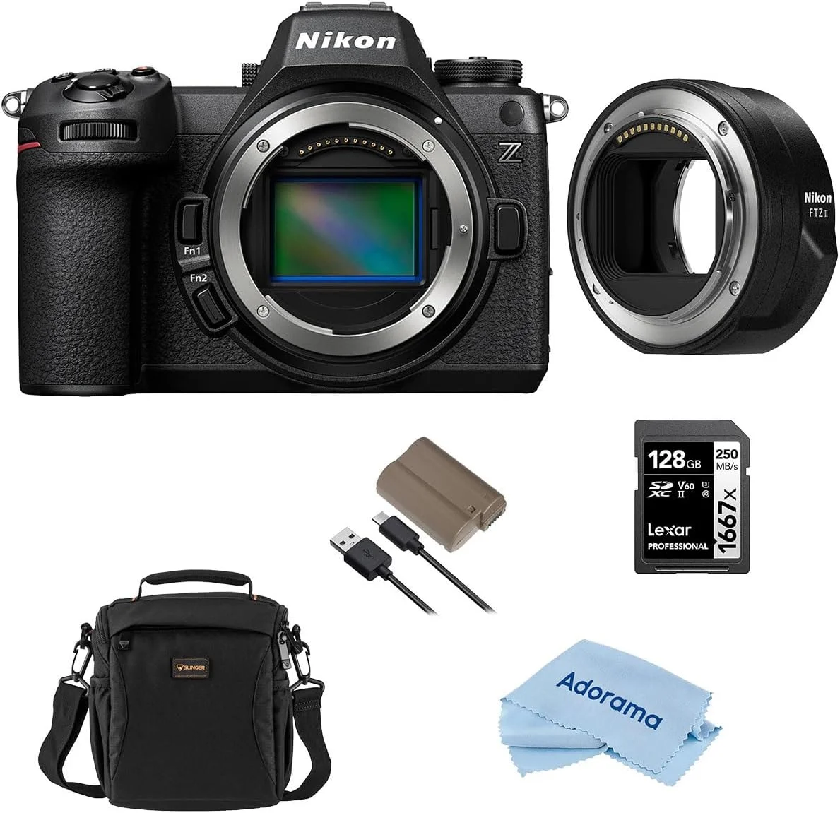 دوربین بدون آینه نیکون Z6III به همراه آداپتور FTZ II، به همراه کارت حافظه 128 گیگابایتی، باتری، کیف و پارچه تمیز کننده