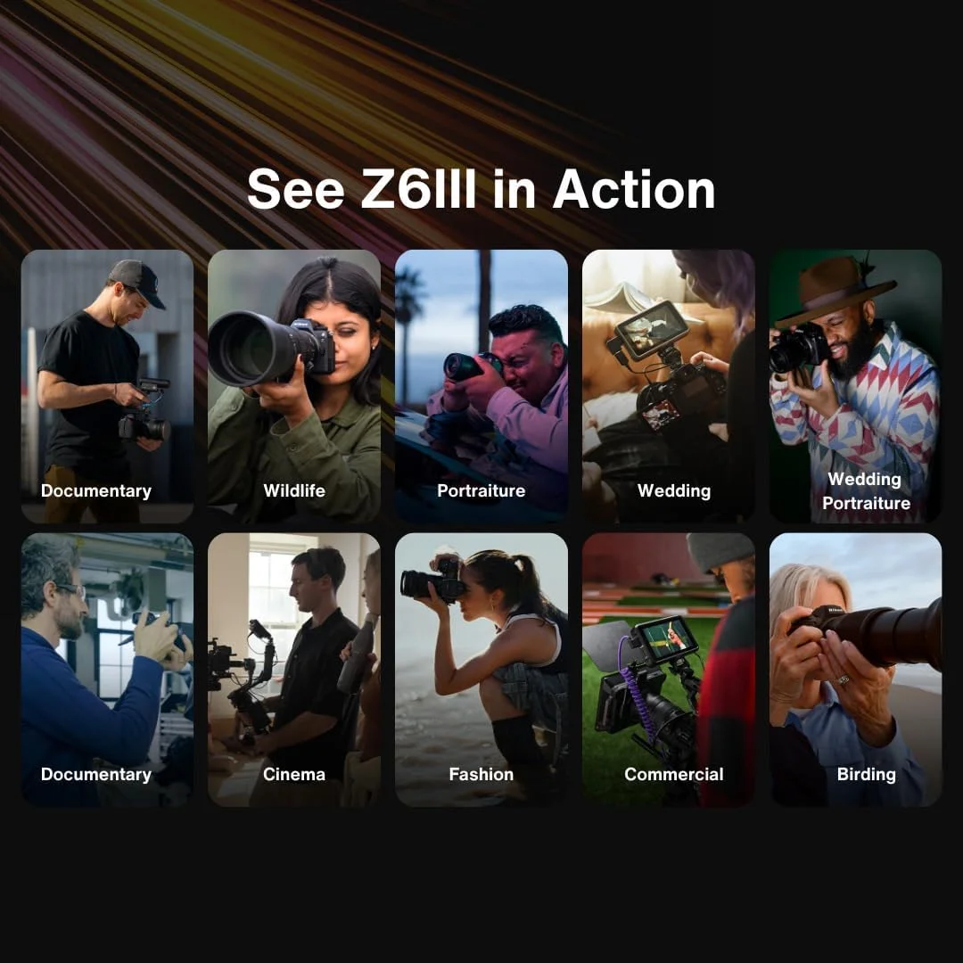 دوربین بدون آینه نیکون Z6III با لنز Nikkor Z 24-70mm f4 S به همراه آداپتور مانت Nikon FTZ II، بسته نرم افزاری 4 تایی، کیف شانه دوربین (مشکی) و کارت حافظه 64 گیگابایتی SDXC UHS-I (5 قطعه)