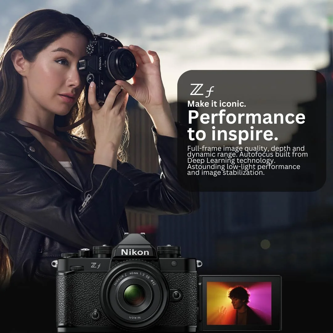 دوربین بدون آینه نیکون Z f با لنز 40 میلی‌متری به همراه کیف پیام‌رسان شانه‌ای دوربین Fulton Precision، فیلتر محافظ لنز UV 52 میلی‌متری و کارت حافظه 64 گیگابایتی Extreme Pro SDXC UHS-I (4 قطعه)