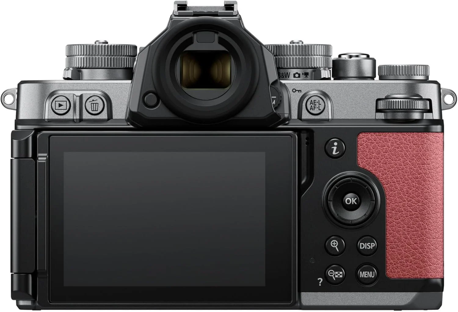 دوربین بدون آینه نیکون Zf با حسگر فول فریم 24.5 مگاپیکسلی، فیلمبرداری 4K UHD با سرعت 30 فریم بر ثانیه، صفحه لمسی متغیر، منظره یاب OLED، دو اسلات کارت حافظه (نقره ای و صورتی بنفش)