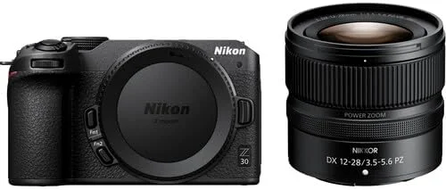 دوربین بدون آینه سبک نیکون Z30 با لنز زوم 12-28 میلی‌متری + کیف کارت حافظه + کارت 64 گیگابایتی Extreme PRO + سه پایه 12 اینچی آداپتور مانت FTZ II + سایر موارد