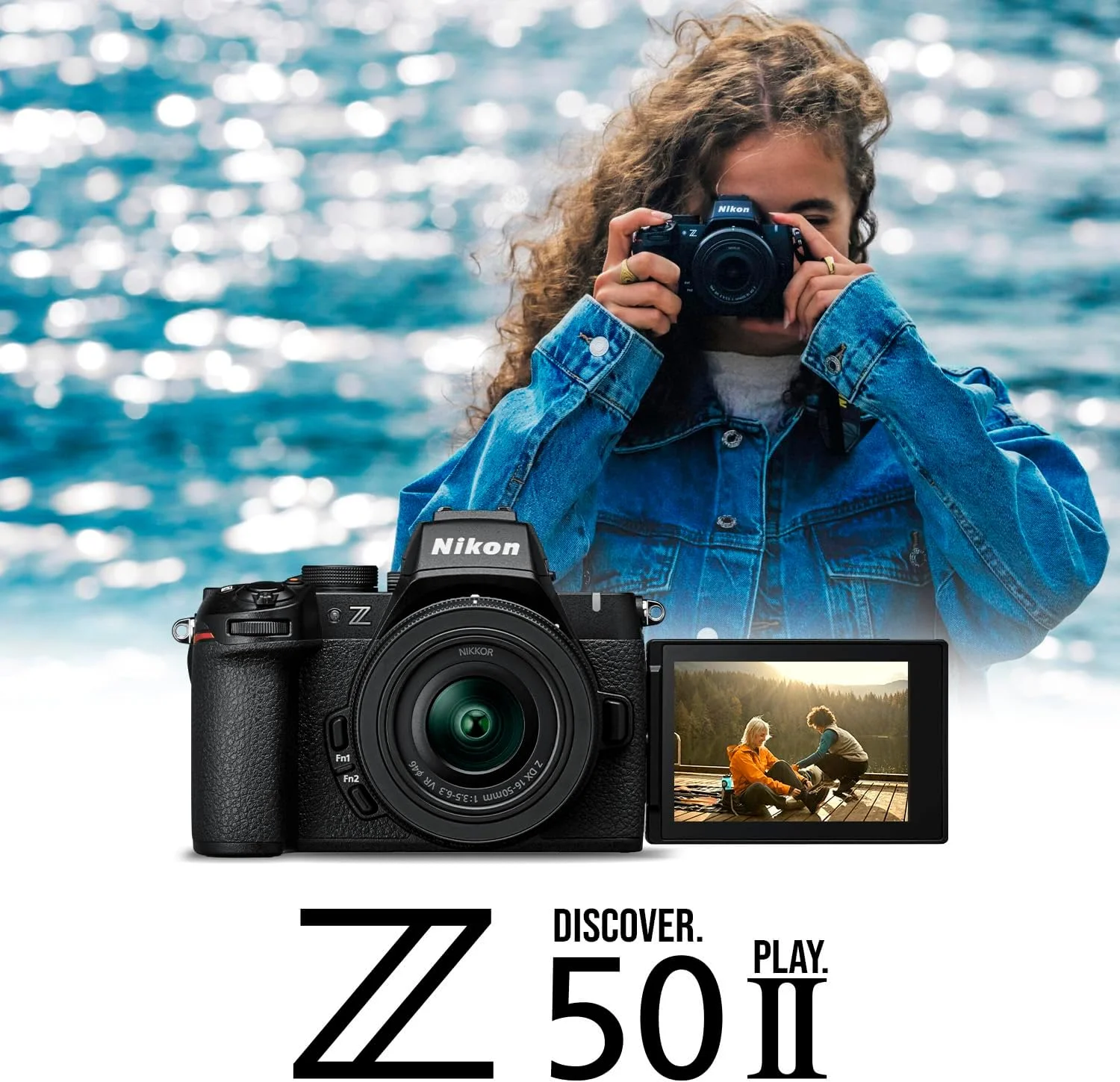 دوربین بدون آینه نیکون Z50 II با حسگر 20.9 مگاپیکسلی DX، سبک و جمع و جور به همراه لنز 16-50 میلی‌متری و آداپتور مانت نیکون FTZ II (2 قطعه) (بازسازی شده)