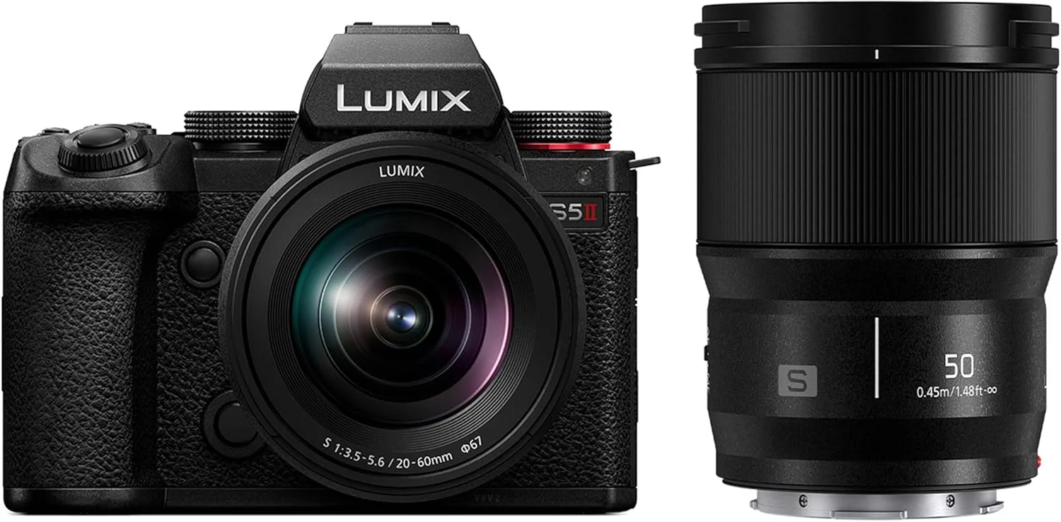 دوربین بدون آینه پاناسونیک LUMIX S5II، فول فریم 24.2 مگاپیکسل، AF هیبریدی فازی، فناوری Active I.S.، ضبط نامحدود، لنزهای مانت L 20-60mm F3.5-5.6 و 50mm F1.8، دوربین LUMIX - DC-S5M2WK