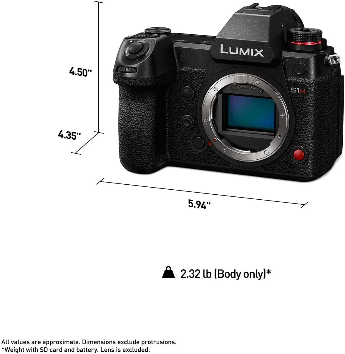 دوربین فیلمبرداری بدون آینه دیجیتال پاناسونیک LUMIX S1H با سنسور فول فریم 24.2 مگاپیکسلی، قابلیت ضبط ویدئو 6K/24p، V-Log/V-Gamut و ضبط چند وجهی