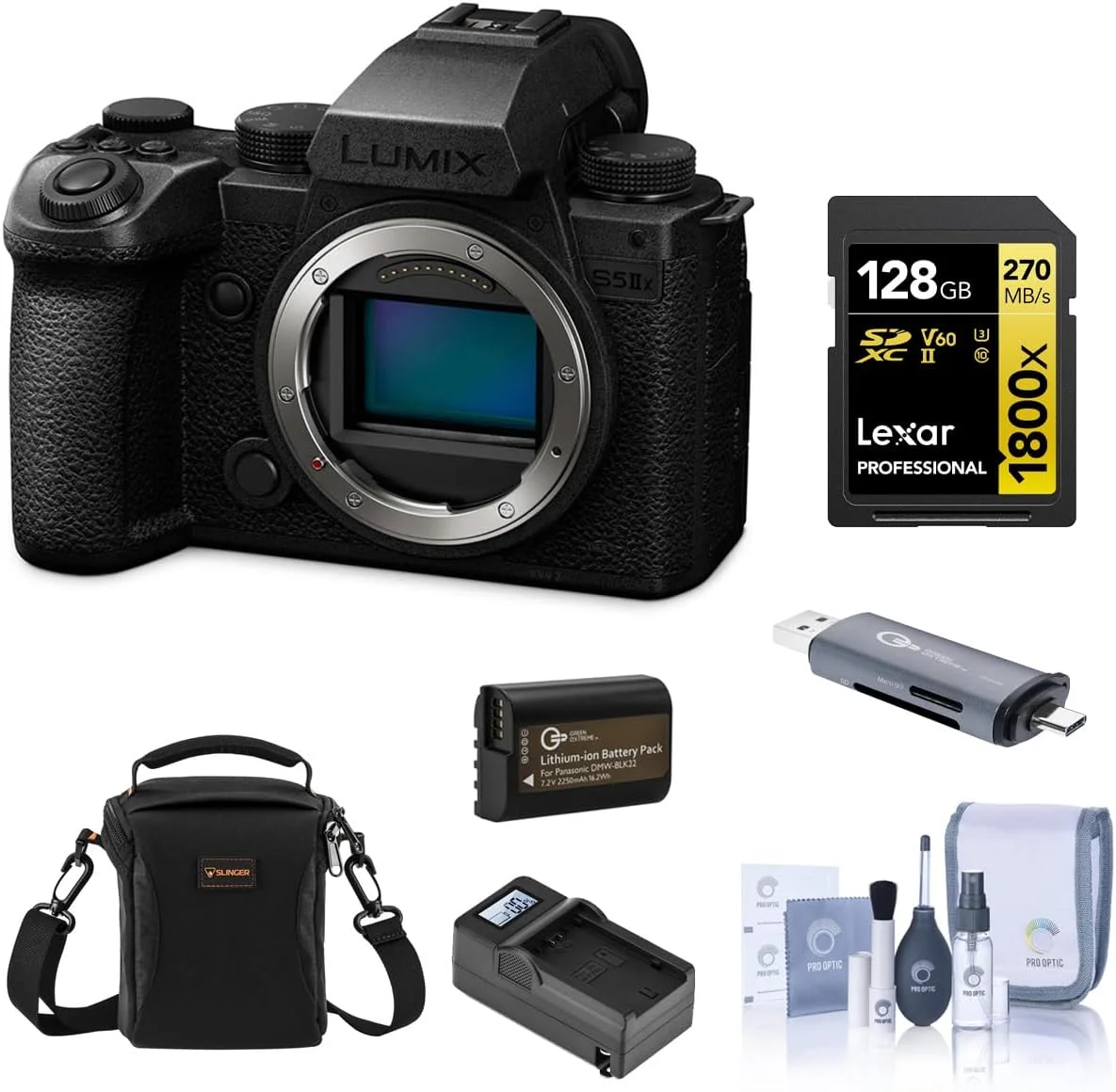 دوربین بدون آینه پاناسونیک LUMIX S5IIX، همراه با باتری، شارژر هوشمند، کارت حافظه 128 گیگابایتی و کیت فیلتر 67 میلی‌متری