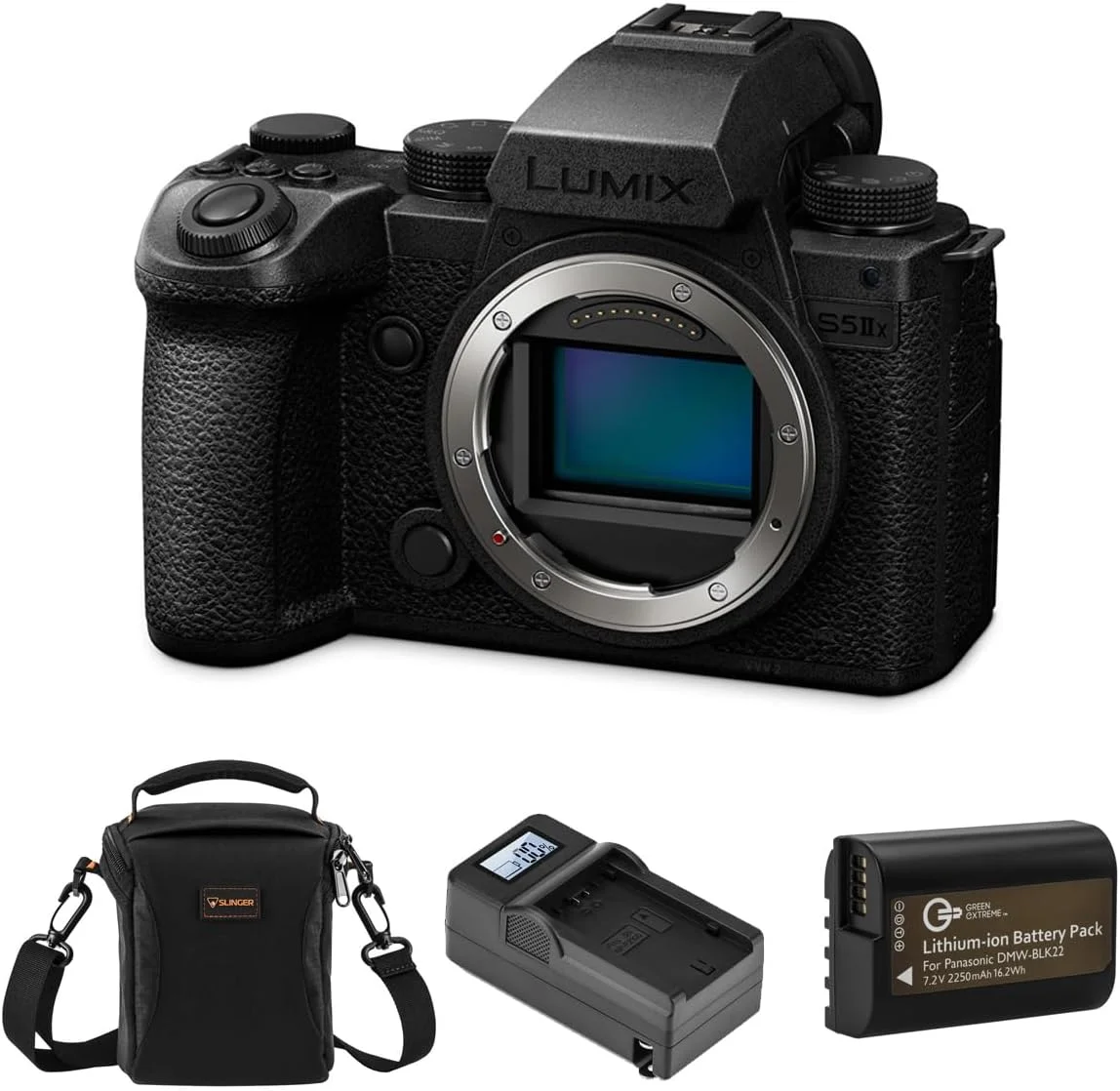 دوربین بدون آینه پاناسونیک LUMIX S5IIX، به همراه باتری، شارژر هوشمند و کیف شانه‌ای