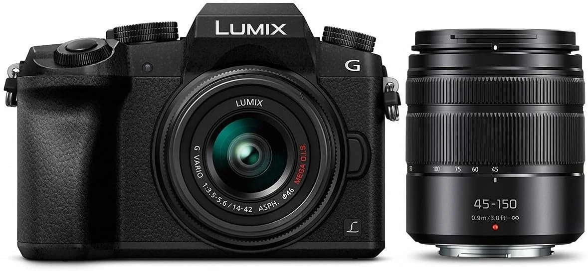 دوربین بدون آینه پاناسونیک Lumix DMC-G7 با لنزهای Lumix G Vario 14-42mm و 45-150mm، مشکی - همراه با کیف دوربین، کارت SDHC 32 گیگابایتی، فیلترهای UV 46mm/52mm، بسته نرم افزاری کامپیوتر و موارد دیگر دوربین بدون آینه پاناسونیک Lumix DMC-G7 با لنزهای Lumix G Vario 14-42mm و 45-150mm، مشکی - همراه با کیف دوربین، کارت SDHC 32 گیگابایتی، فیلترهای UV 46mm/52mm، بسته نرم افزاری کامپیوتر و موارد دیگر