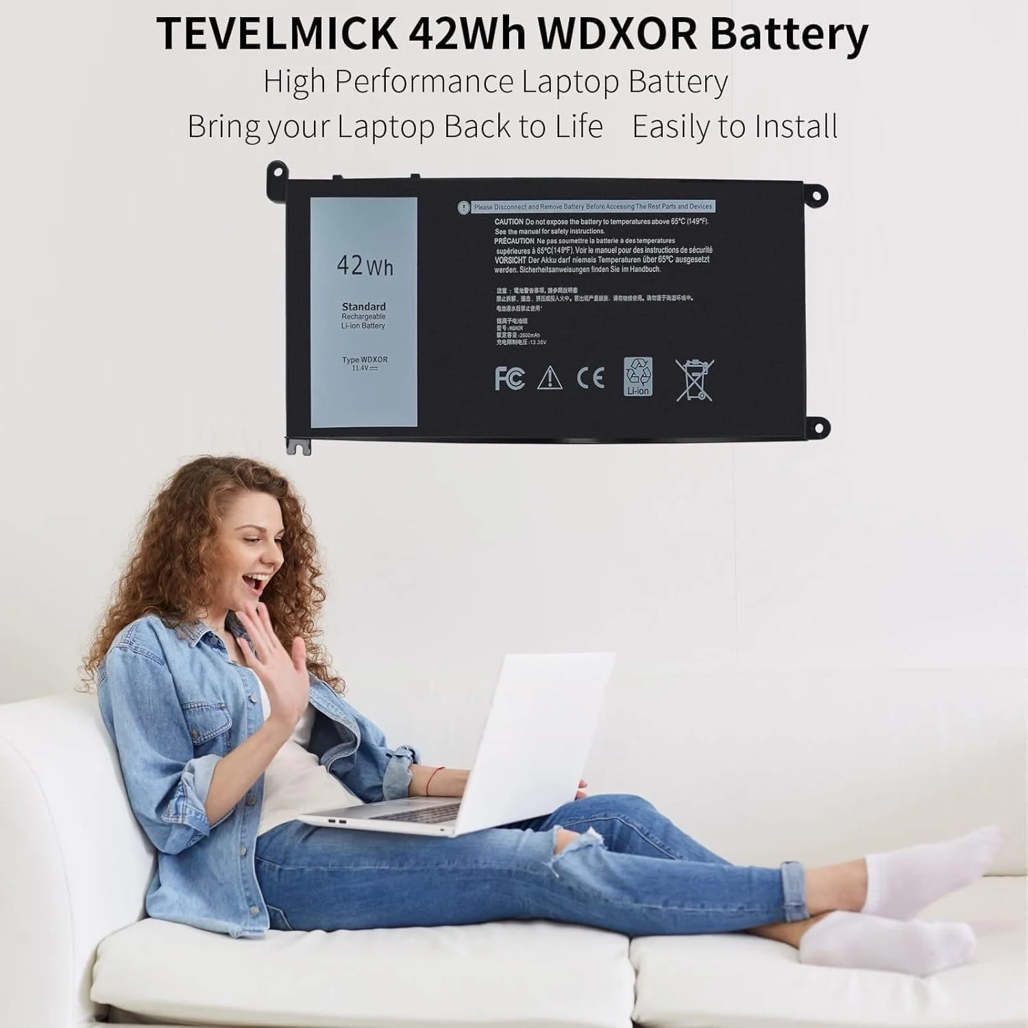 باطری لپ تاپ جدید 42Wh WDX0R مناسب برای //dell'' Inspiron 15 5565 5567 5568 5578 7560 7570 7579 7569, 13 5368 5378 5379 7368 7378, 17 5000 5765 5767 5770, 14 7460 سازگار با 3CRH3 T2JX4 FC92N CYMGM