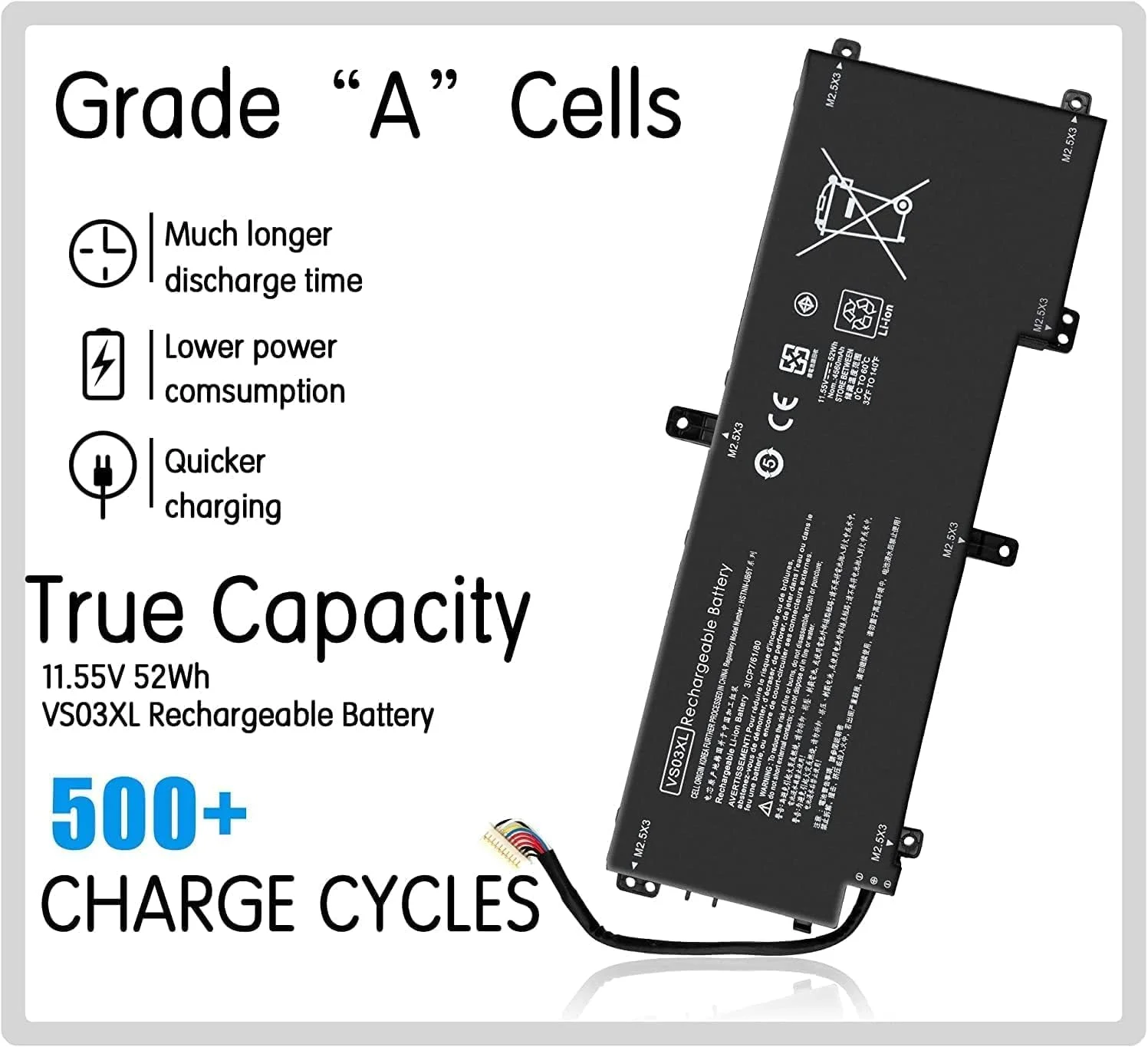 باتری لپ تاپ VS03XL جایگزین برای HP Envy 15-AS091MS 15-AS014WM 15-AS001NG 15-AS003NG 15-AS004NG 15-AS005NG 15-AS000 6NG 11.55V 52Wh Li-ion 849047-541 849313-850 HSTNN-UB6Y