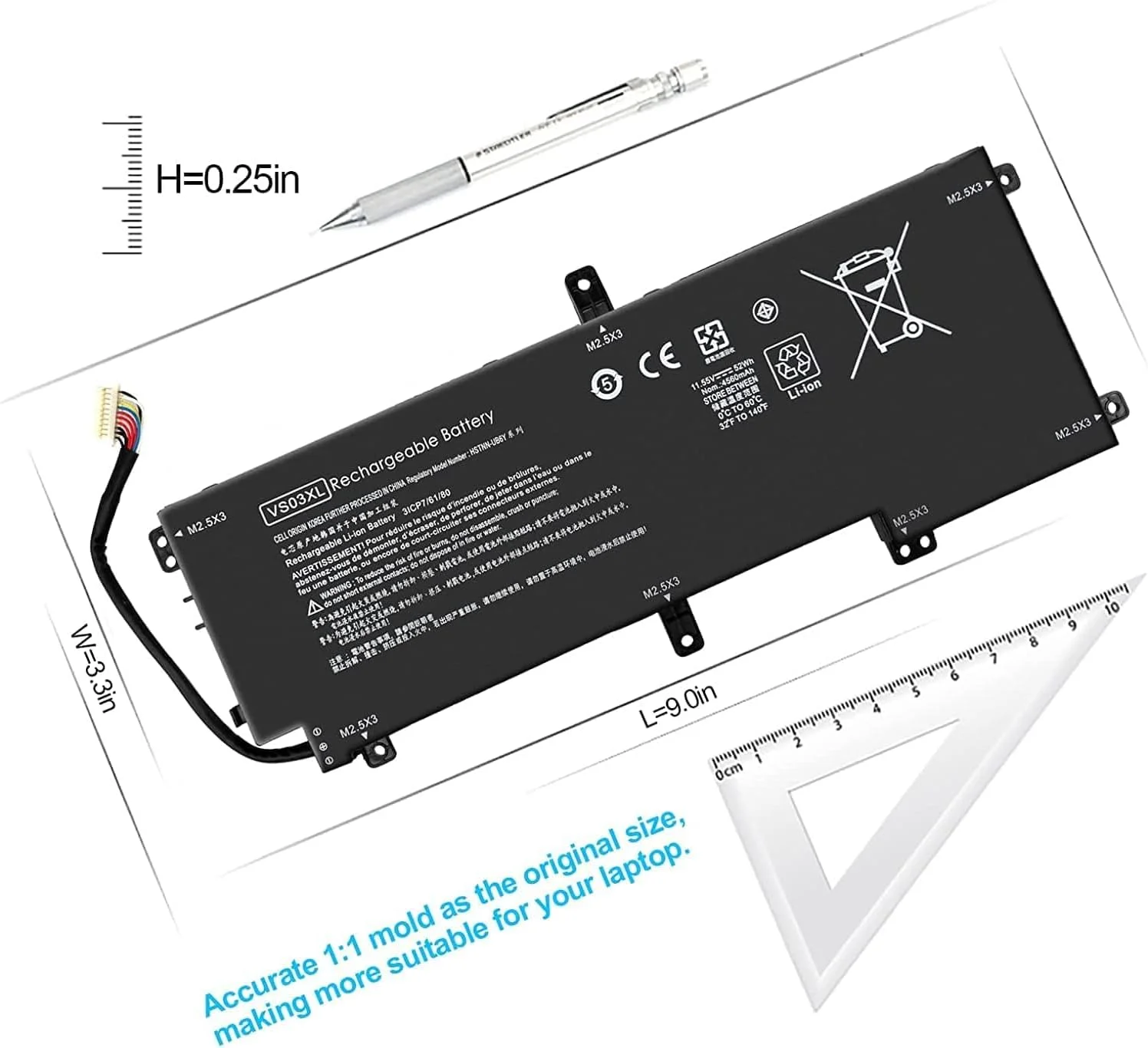 باتری لپ تاپ VS03XL جایگزین برای HP Envy 15-AS091MS 15-AS014WM 15-AS001NG 15-AS003NG 15-AS004NG 15-AS005NG 15-AS000 6NG 11.55V 52Wh Li-ion 849047-541 849313-850 HSTNN-UB6Y