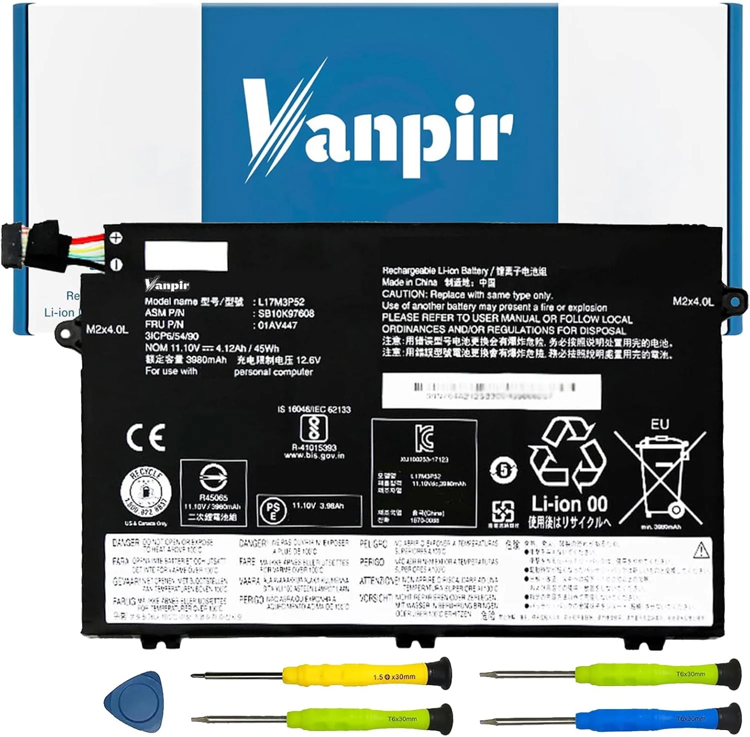 باتری لپ تاپ L17M3P52 سازگار با لپ تاپ های سری Lenovo ThinkPad E480 E485 E495 E580 E585 E490 E590 E595 مدل SB10K97608 L17M3P51 L17L3P51 SB10K97607 01AV446 01AV445 01AV448