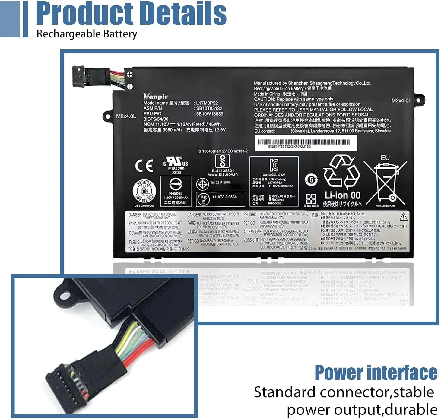 باتری لپ تاپ L17M3P52 سازگار با لپ تاپ های سری Lenovo ThinkPad E480 E485 E495 E580 E585 E490 E590 E595 مدل SB10K97608 L17M3P51 L17L3P51 SB10K97607 01AV446 01AV445 01AV448