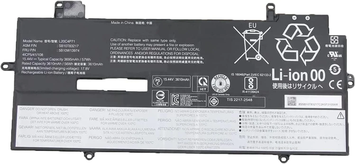 باتری سازگار با لپ‌تاپ‌های Lenovo ThinkPad X1 Carbon نسل نهم و X1 Yoga نسل ششم (11.52 ولت 57 وات‌ساعت) مدل‌های L20C4P71 L20D4P71 SB10T83218 SB10T83217 L20M4P71 SB10T83216 5B10W13973 L20L4P71 SB10T83215