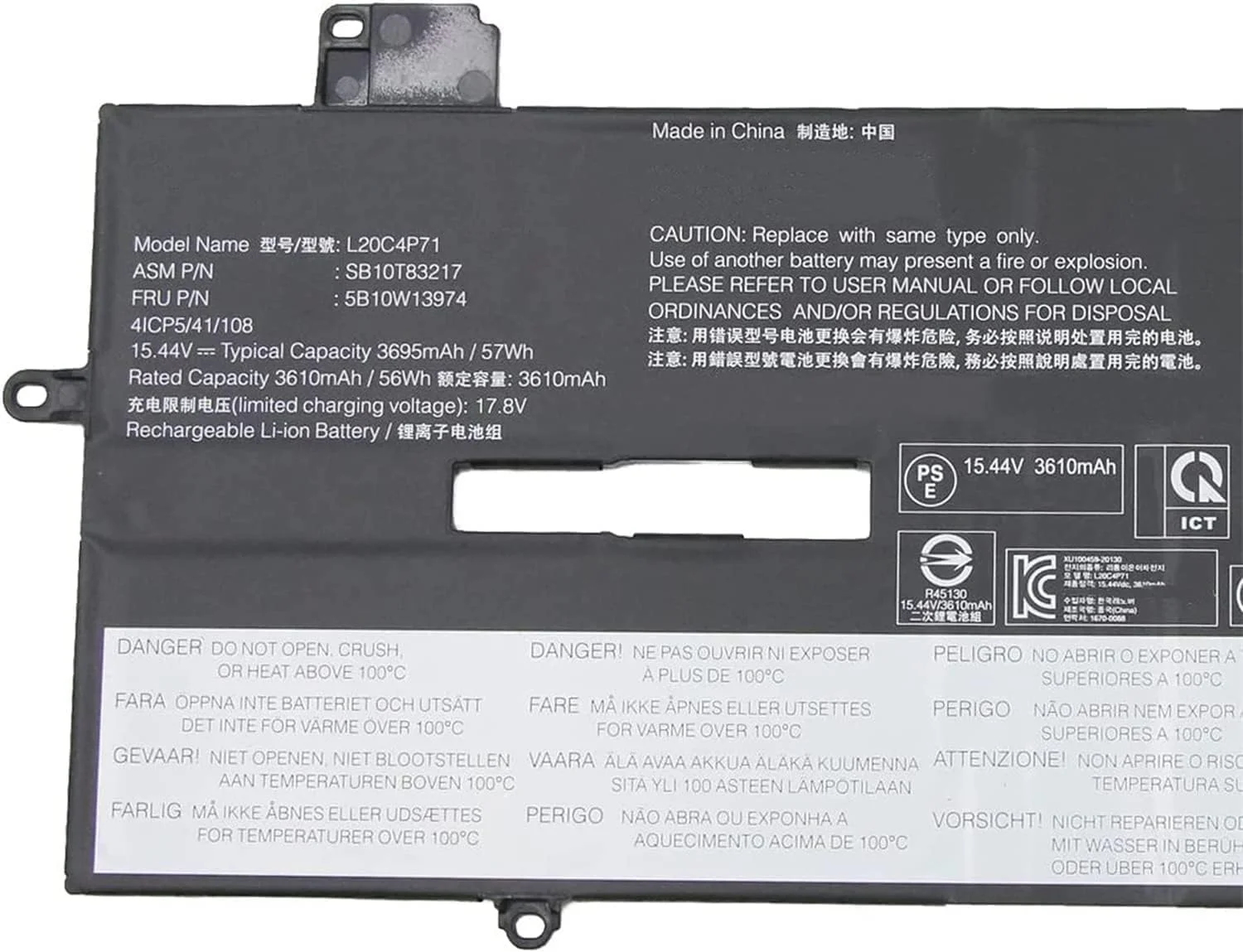 باتری سازگار با لپ‌تاپ‌های Lenovo ThinkPad X1 Carbon نسل نهم و X1 Yoga نسل ششم (11.52 ولت 57 وات‌ساعت) مدل‌های L20C4P71 L20D4P71 SB10T83218 SB10T83217 L20M4P71 SB10T83216 5B10W13973 L20L4P71 SB10T83215