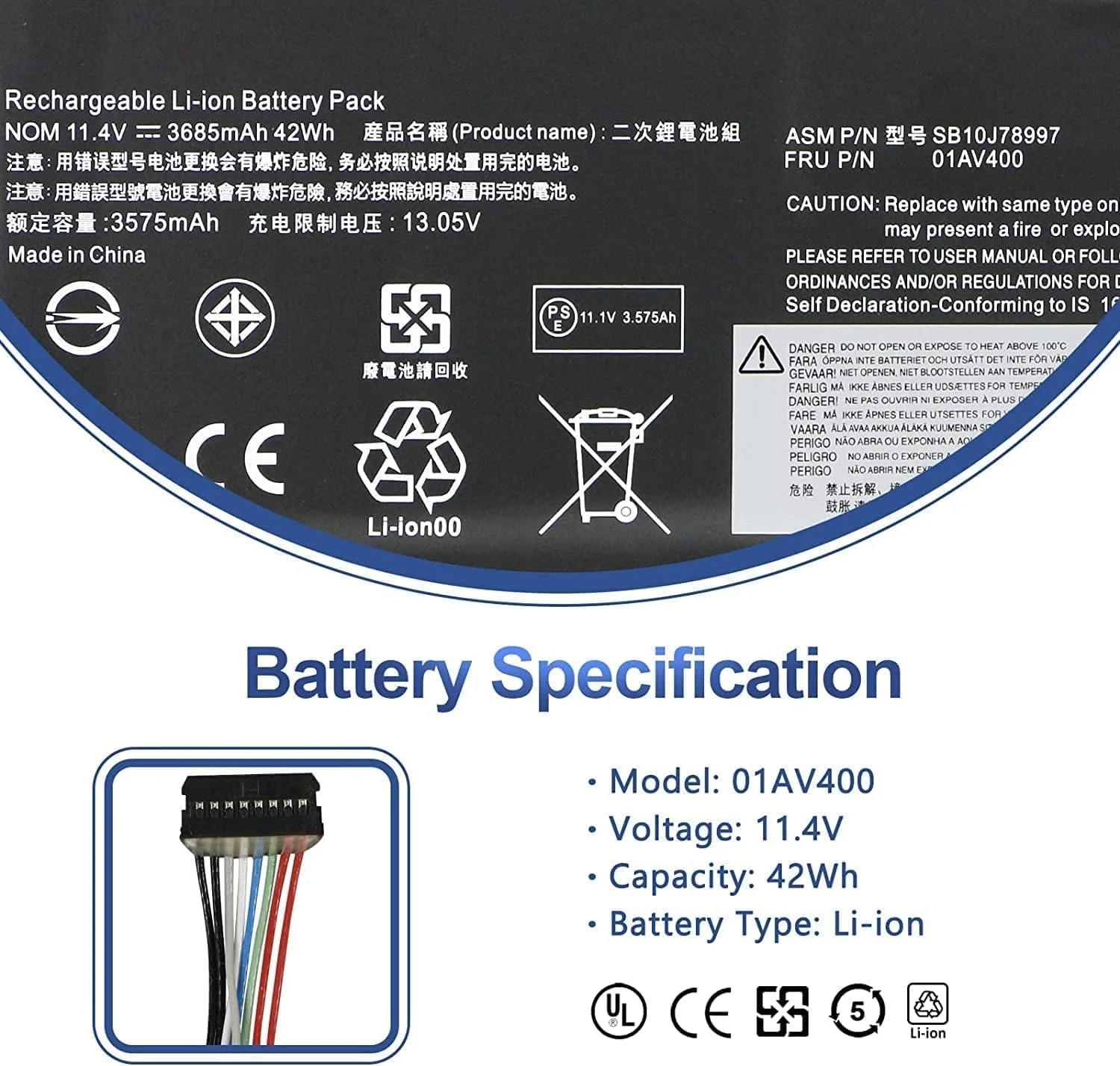 01AV401 SB10J78998 01AV400 01AV402 SB10J78999 SB10J78997 01AV435 01AV436 جایگزینی برای Lenov.o ThinkPad 13 نسل اول/دوم 13 Chromebook S2 نسل اول/دوم (11.25V 42Wh)