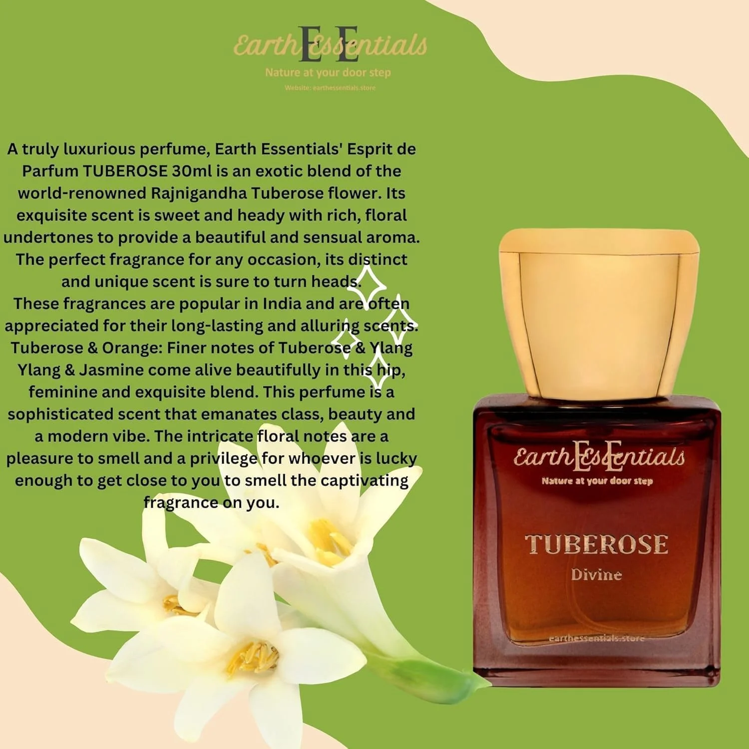 عطر ادو پرفیوم Earth Essentials با رایحه گل مریم، عطری لوکس، ماندگار و گلی با رایحه های گل مریم، یاس و یلانگ یلانگ، رایحه ای زنانه، رمانتیک و ظریف برای مناسبت های خاص و روز عروسی، 30 میلی لیتر، بسته 1 عددی