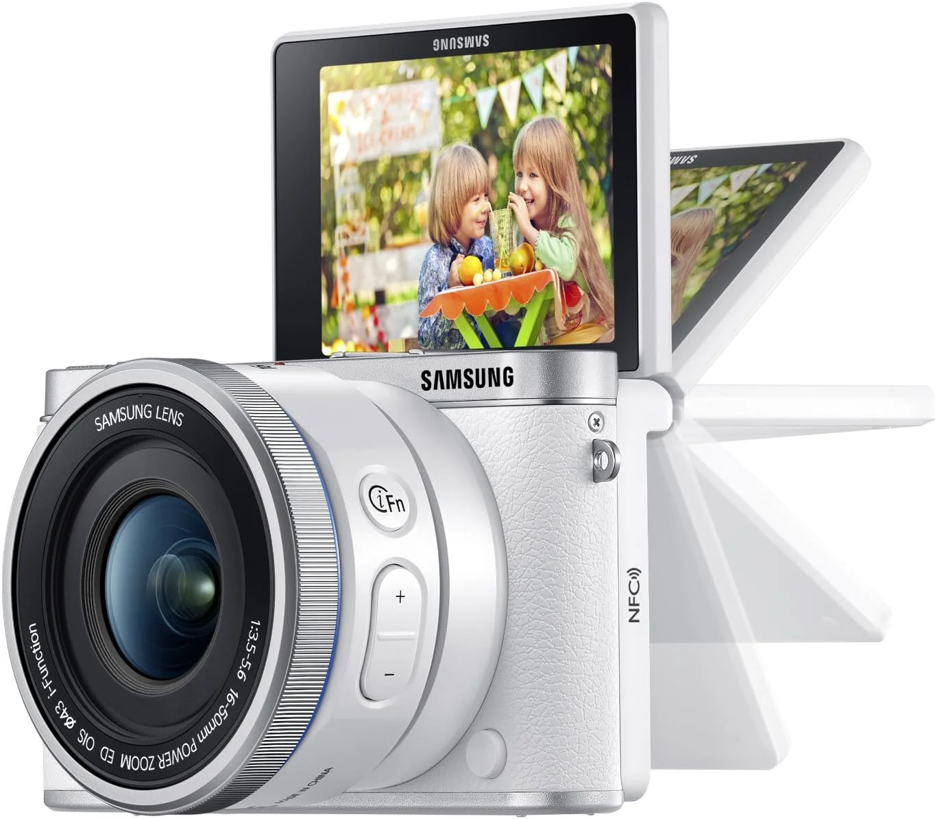 دوربین دیجیتال بدون آینه هوشمند سامسونگ NX3000 با لنز زوم برقی 16-50 میلی‌متری OIS و فلاش (سفید)