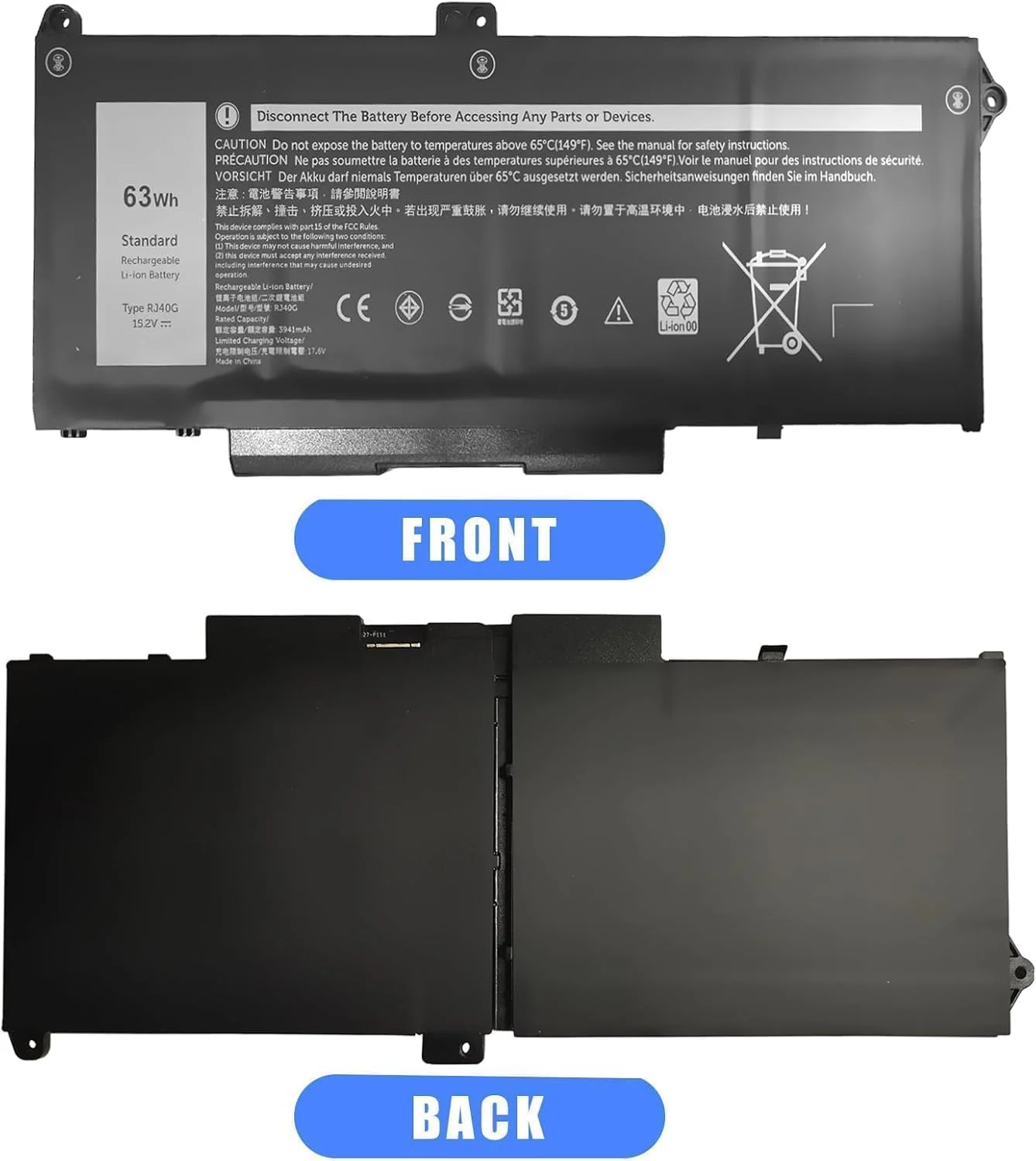 باتری لپ تاپ RJ40G جایگزین برای //De.ll Latitude 14 5420 Latitude 15 5520 Precision 15 3560 Mobile Workstation P137G P104F P137G001 P104F001 P104F002 075X16 01K2CF WYYY 9DX 0WK3F1 0M3KCN