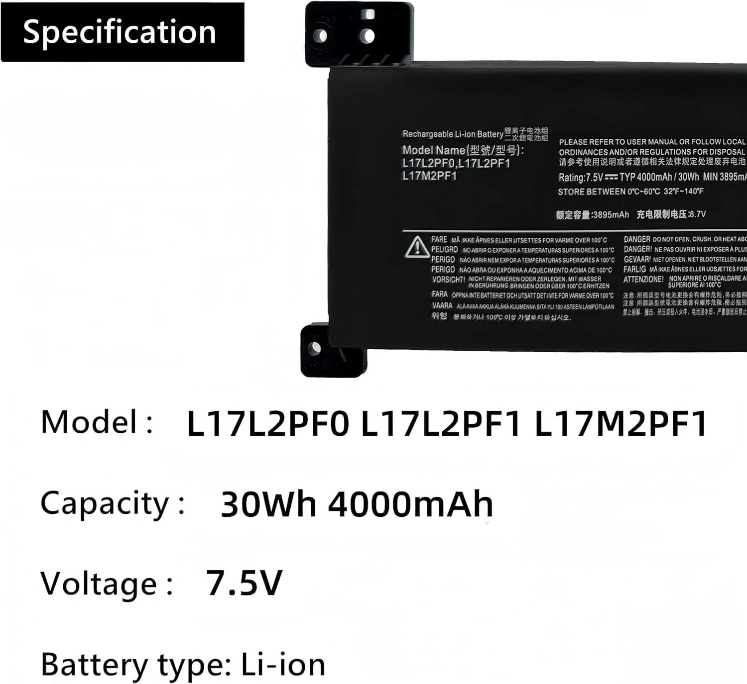 باتری لپ تاپ مدل L17L2PF0 جایگزین برای لپ تاپ های Len ovo IdeaPad 330 Touch-15ARR 330-15ARR 330-15ICN سری L17D2PF1 L17L2PF2 5B10Q62138 L17M2PF2 5B10Q62139 L17M2PF0 5B10Q41211 5B10Q41212 L17M2PF1