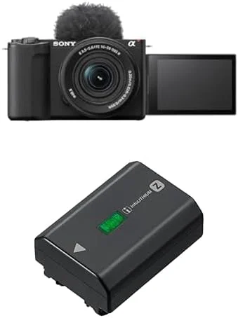 دوربین بدون آینه سونی آلفا ZVE10 II - دوربین APS-C با لنز قابل تعویض برای تولیدکنندگان محتوا + بسته باتری قابل شارژ سری Sony NPFZ100 Z