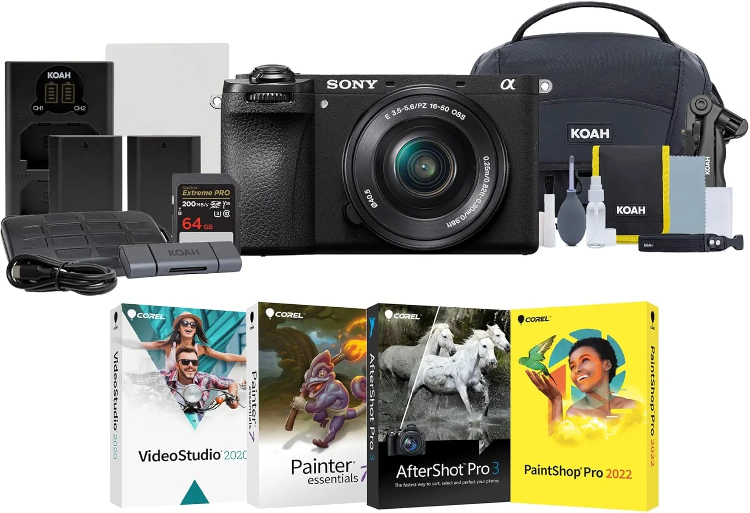 دوربین هیبریدی بدون آینه Sony Alpha 6700 APS-C با لنز 16-50mm، عکاسی با عملکرد بالا برای علاقه مندان، به همراه نرم افزار ویرایش، کارت SD، کیف و لوازم جانبی (8 قطعه)