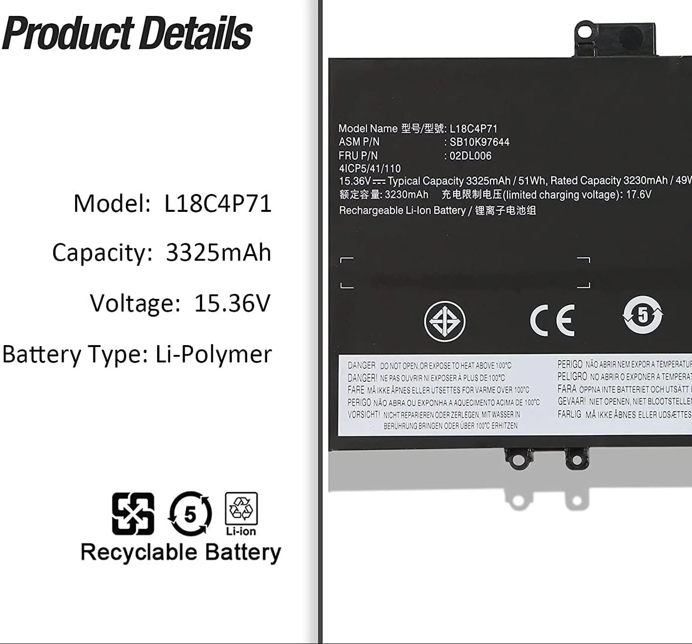 باتری جایگزین برای L18M4P72 L18C4P71 L18L4P71 SB10K97643 SB10K97642 SB10K97644 برای لنوو ThinkPad X1 Yoga نسل 4 و 5 سال 2019 و 2020، نسل 7 و 8 سال 2019 و 2020، سری 20