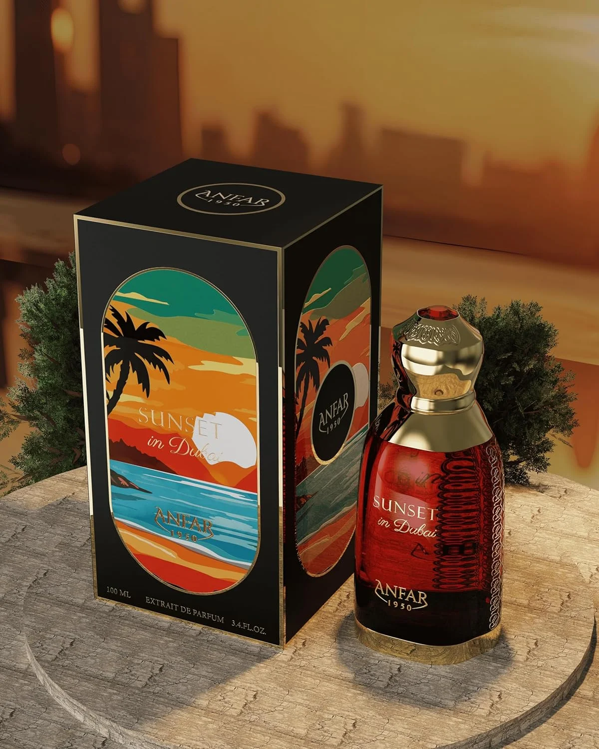 ادکلن آنفار 1950 Sunset in Dubai حجم 100 میلی لیتر | عطر عربی ممتاز برای آقایان و بانوان | رایحه گرم، شیرین و شرقی با گلاب، یاس، وانیل و کاکائو