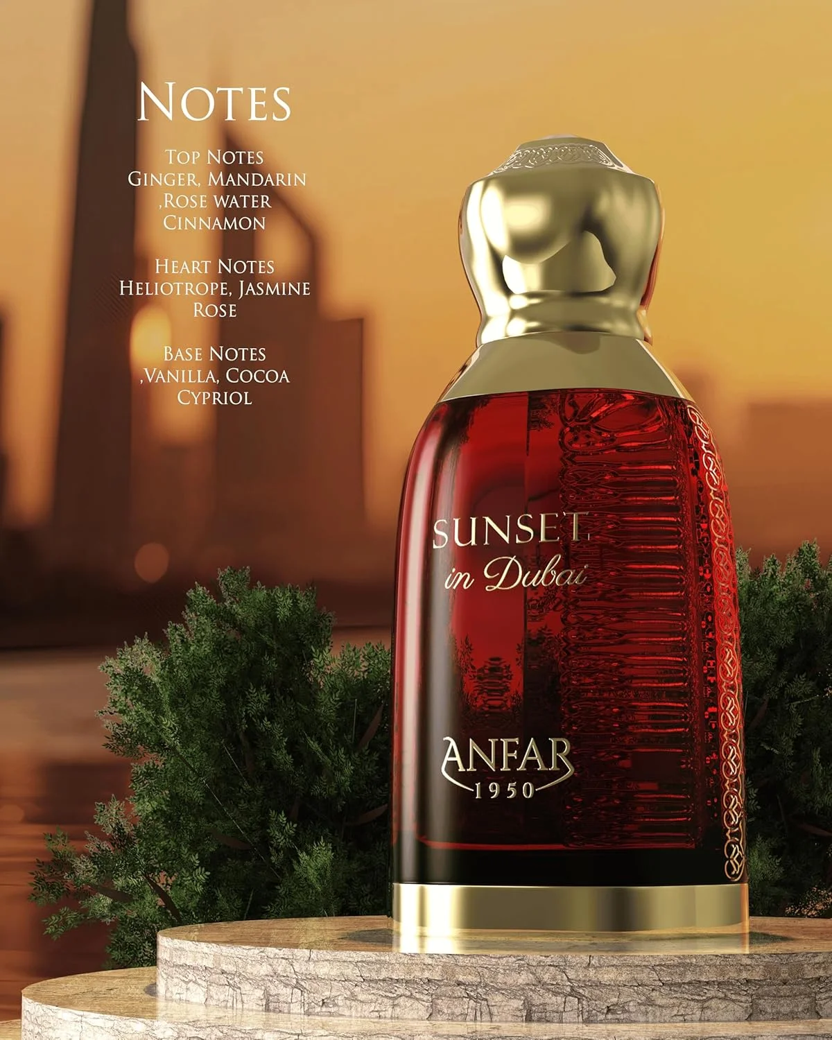 ادکلن آنفار 1950 Sunset in Dubai حجم 100 میلی لیتر | عطر عربی ممتاز برای آقایان و بانوان | رایحه گرم، شیرین و شرقی با گلاب، یاس، وانیل و کاکائو