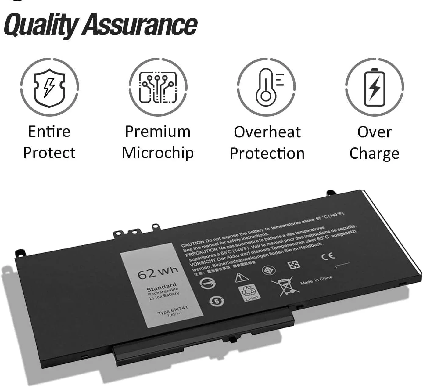 باتری جایگزین لپ تاپ 6MT4T 62Wh سازگار با Latitude E5470 E5570 E5270 / Precision 15 3510 Mobile Workstation – 11.1V Li-ion