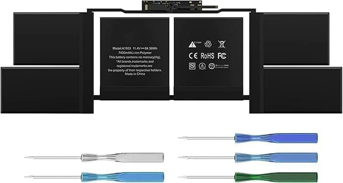 باتری جایگزین لپ تاپ A1990 A1953 برای مک بوک پرو 15 اینچی A1990، باتری اواسط 2018 2019 لیتیوم پلیمری EMC 3215 3359 (11.4 ولت 84.36 وات ساعت 7400 میلی آمپر ساعت) (باتری A1953)