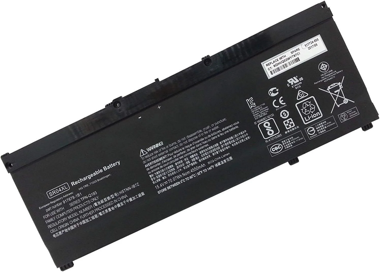 باتری لپ تاپ جایگزین 15.4V 70.07Wh 4550mAh SR04XL برای سری HP 15-CE015DX مدل های 917678-1B1 917724-855 TPN-Q193 تبلت