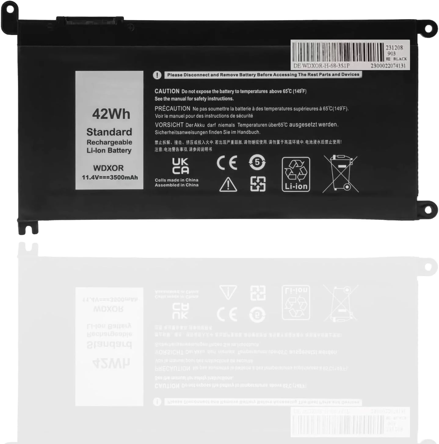 باتری جایگزین جدید WDX0R سازگار با //D.ell'' Inspiron 13 5368 5378 5379 7368 7378 14-7460 15 5565 5567 5568 5578 7560 7570 7579 7569