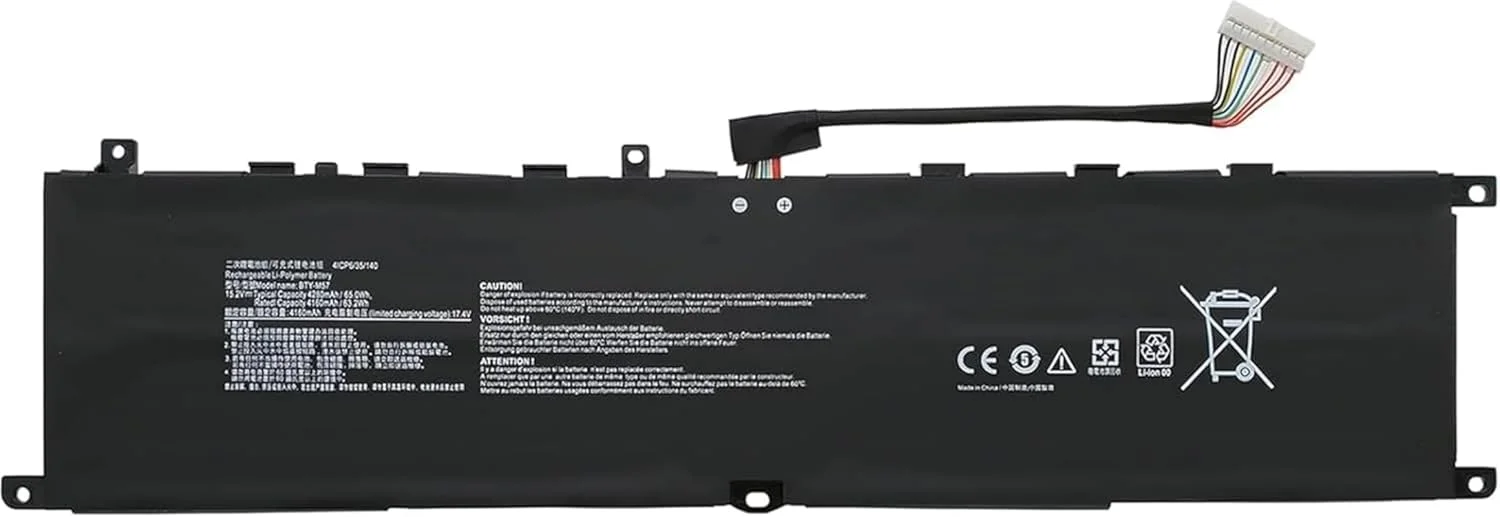 باتری لپ تاپ BTY-M57 سازگار با MSI GP66 GP76 Leopard 10UE 10UG 10UH 11UE 11UG 11UH Vector GP66 GP76 12UE 12UG 12UH 12UGS 12UHS 12UHSO 12UEO GP66HX Series 15.2V 65Wh