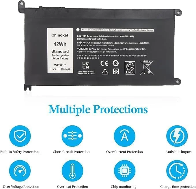 باتری جایگزین جدید WDX0R سازگار با //D.ell'' Inspiron 13 5368 5378 5379 7368 7378 14-7460 15 5565 5567 5568 5578 7560 7570 7579 7569