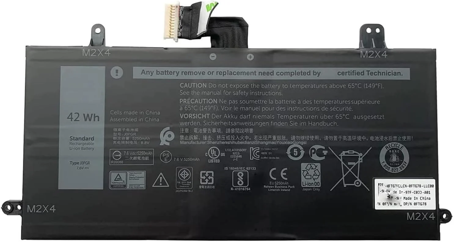 باتری لپ تاپ 7.6 ولت 42 وات J0PGR سازگار با DELL J0PGR 0J0PGR 1WND8 X16TW 0X16TW 0FTH6F FTH6F Latitude 12 5285 5290 2-in-1 سری تبلت T17G