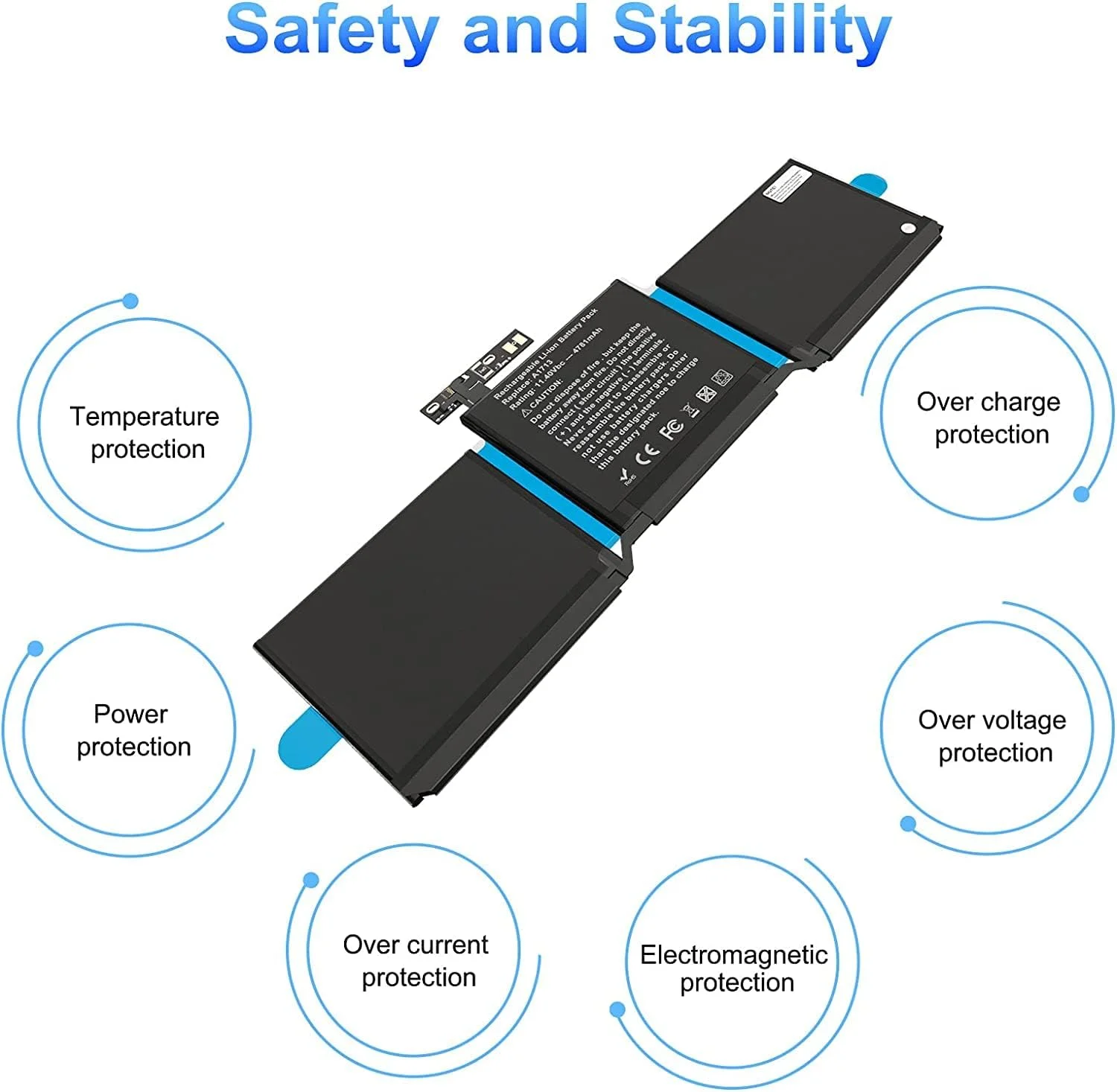باتری جایگزین لپ تاپ A1713 A1708 برای مک بوک پرو 13 اینچی A1708 (اواخر 2016، اواسط 2017) - [لی-پلیمر 11.4 ولت 54.5 وات ساعت 4781 میلی آمپر ساعت] - همراه با ابزار