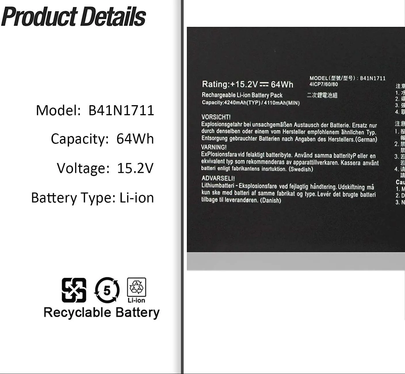 باتری لپ تاپ 64Wh B41N1711 برای ایسوس ROG GL703GE GL703VD GL703VM GL503G GL503GE GL503VD GL503VM FX503VD FX503VM FX63VD FX63VM ZX63V FX705DD FX705DT FX705DU FX705DY FX705GD FX705GE FX705GM باتری لپ تاپ 64Wh B41N1711 برای ایسوس ROG GL703GE GL703VD GL703VM GL503G GL503GE GL503VD GL503VM FX503VD FX503VM FX63VD FX63VM ZX63V FX705DD FX705DT FX705DU FX705DY FX705GD FX705GE FX705GM