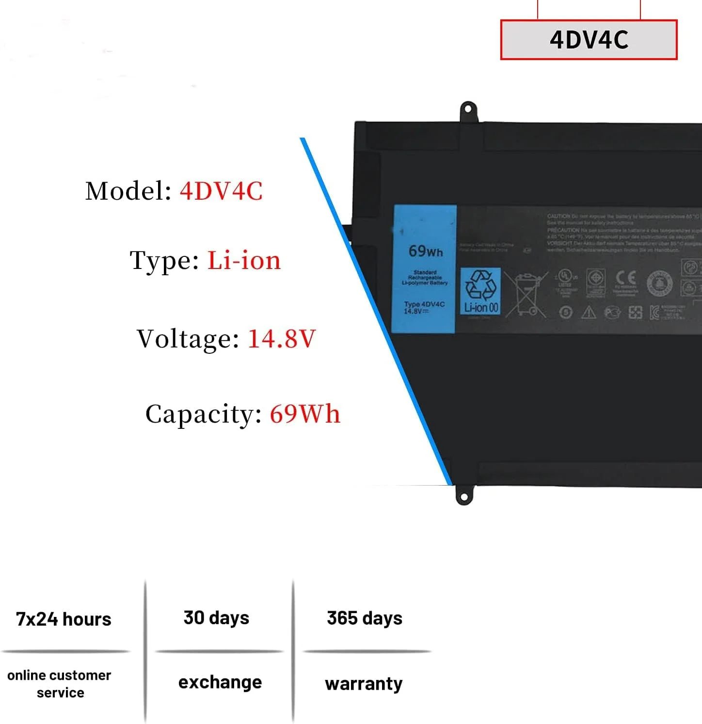 باتری لپ تاپ 4DV4C 14.8V 69Wh سازگار با تبلت های سری Dell XPS 18 1810 1820 مدل D10H3 63FK6 باتری لپ تاپ 4DV4C 14.8V 69Wh سازگار با تبلت های سری Dell XPS 18 1810 1820 مدل D10H3 63FK6