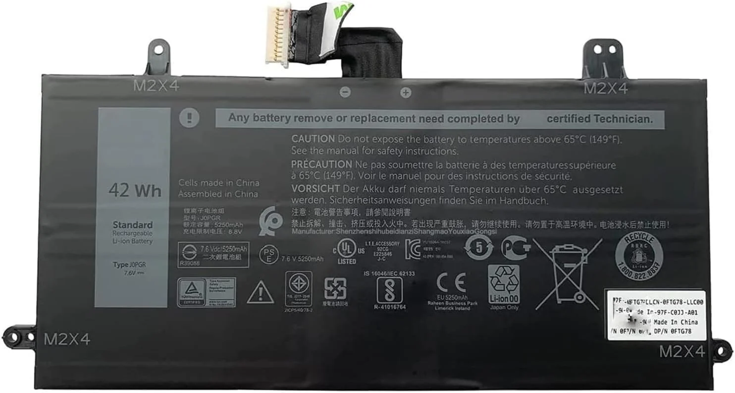 باتری لپ تاپ 7.6 ولت 42 وات سازگار با DELL J0PGR 0J0PGR 1WND8 X16TW 0X16TW 0FTH6F FTH6F Latitude 12 5285 5290 2-in-1 سری تبلت T17G