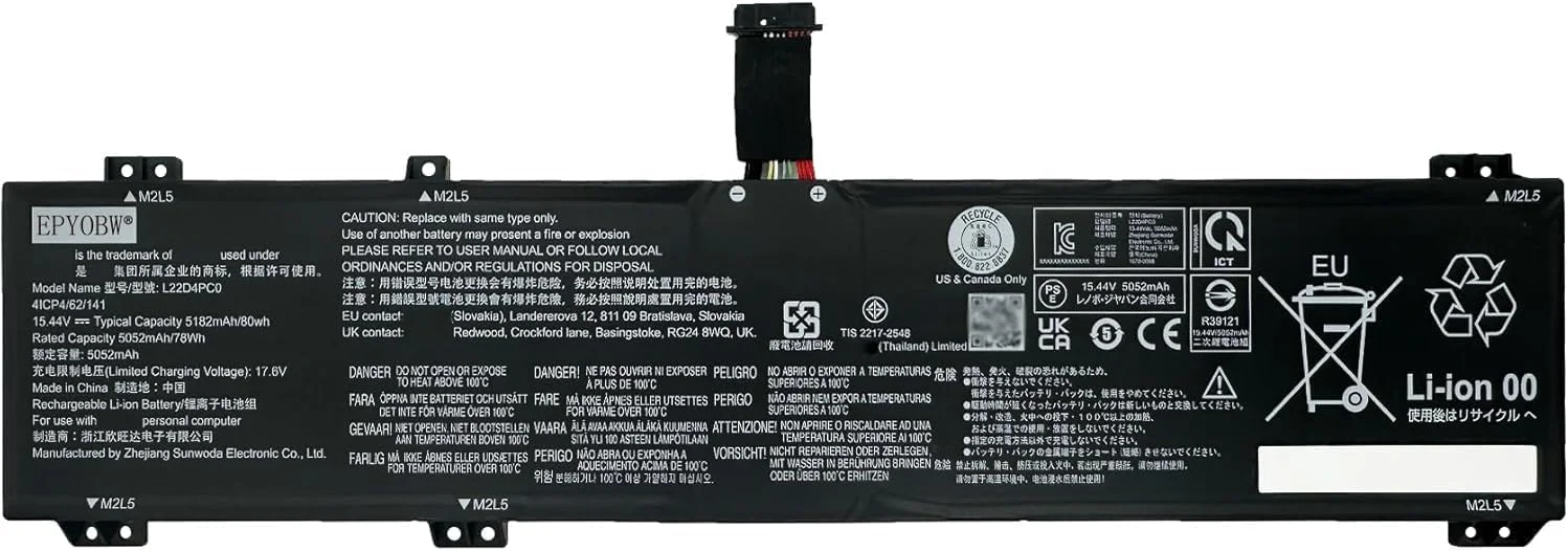 باتری لپ تاپ L22D4PC0 با ظرفیت 80Wh سازگار با Le.novo ThinkBook 16p G4 IRH/Legion Pro 5 16IRX8 16IRX9 / Legion Pro 7 16IRX8 16ARX8H 16IRX9H Series L22B4PC0 L22M4PC0 L22C4PC0 L22X4PC0