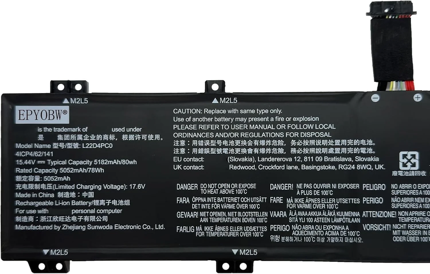 باتری لپ تاپ L22D4PC0 با ظرفیت 80Wh سازگار با Le.novo ThinkBook 16p G4 IRH/Legion Pro 5 16IRX8 16IRX9 / Legion Pro 7 16IRX8 16ARX8H 16IRX9H Series L22B4PC0 L22M4PC0 L22C4PC0 L22X4PC0