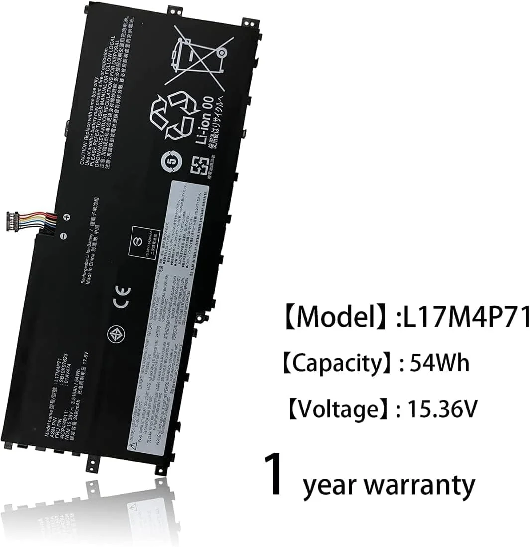 باتری مدل L17M4P71 01AV474 سازگار با لپ تاپ Lenovo ThinkPad X1 Yoga نسل سوم 2018 سری L17C4P71 01AV475 SB10K97624 SB10K97623 L17M4P73 SB10K97638 01AV499 02DL003، ولتاژ 15.36 ولت، توان 54 وات