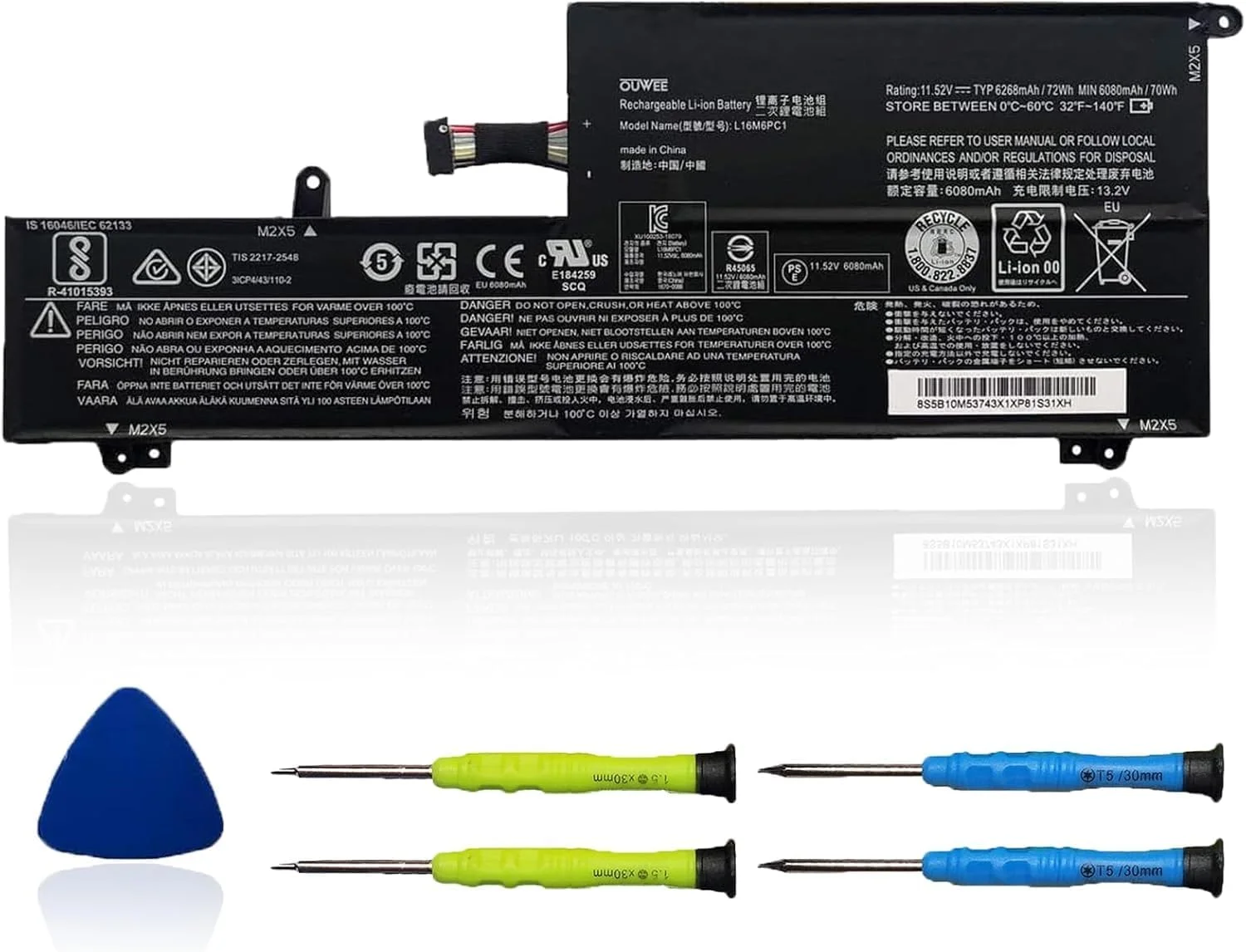 باتری لپ تاپ L16M6PC1 سازگار با لپ تاپ های سری Le.novo Yoga 720-15IKB مدل 5B10M53745 5B10M53743 5B10M53744، ولتاژ 11.58 ولت، 72 وات ساعت، 6712 میلی آمپر ساعت باتری لپ تاپ L16M6PC1 سازگار با لپ تاپ های سری Le.novo Yoga 720-15IKB مدل 5B10M53745 5B10M53743 5B10M53744، ولتاژ 11.58 ولت، 72 وات ساعت، 6712 میلی آمپر ساعت