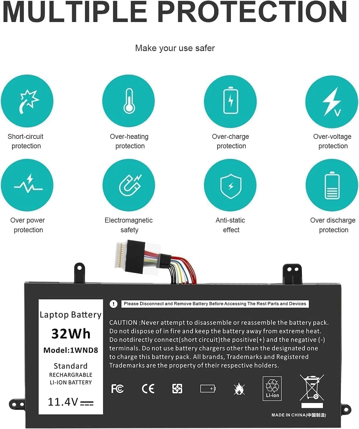 باتری لپ تاپ KUNAIN SELLER 32Wh WND8 J0PGR/ JOPGR 0RDYCT RDYCT برای Dell Latitude 12 5285 5290 سری 2 در 1 باتری لیتیوم یونی 2 سلولی