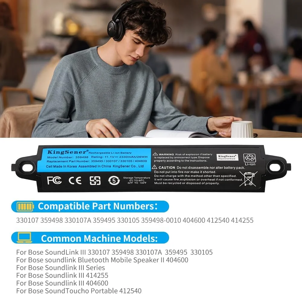 باطری 359498 مدل 330107A 359495 330105 330105A سازگار با بلندگوی بلوتوثی قابل حمل Bose SoundLink III 330107 و Bose Soundlink Mobile Speaker II 404600 - ولتاژ 11.1V و ظرفیت 2330mAh