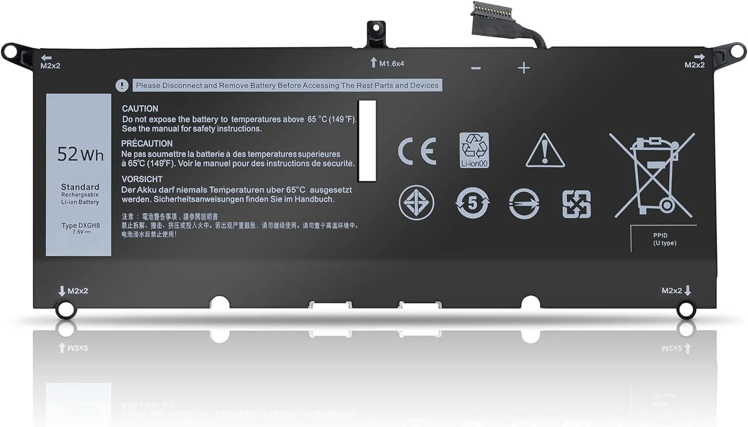 باتری جایگزین با ظرفیت بالا DXGH8 7.6V 6840mAh 52Wh | سازگار با Dell XPS 13 7390 9370 9380 Inspiron 7391 2-in-1 Series G8VCF H745V 451-BCRE | باتری لیتیوم یونی لپ تاپ با ساخت دقیق