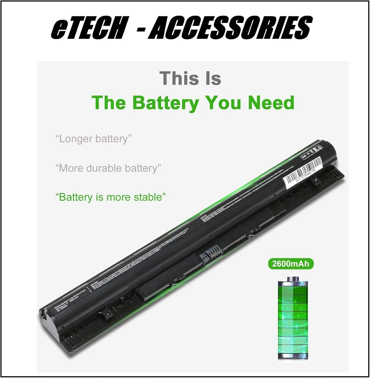باتری جایگزین لپ تاپ eTECH G400S/G500S (مناسب برای لنوو) G40/G50/Z50/G50-45 G50-70 Z40-70/Z50-70/Z50-75/G40-30/G40-70/Z710/G505S/G510S Touch (IdeaPad S510P/L12L4A02/L12M4E01)